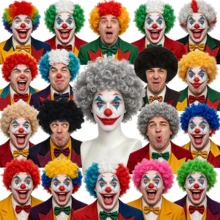 Peruca Colorida de Palhaço, Peruca Curta Encaracolada de 8 Polegadas Unissex Anos 70 80 90 Hippie Disco para Fantasia de Festa de Halloween Cosplay Decorações de Natal Cabelo Peruca de Rocker Heavy Metal para Fantasia Engraçada Louca Peruca de Pegadinha para Feriado Aniversário - Multicolorido - Visão 2