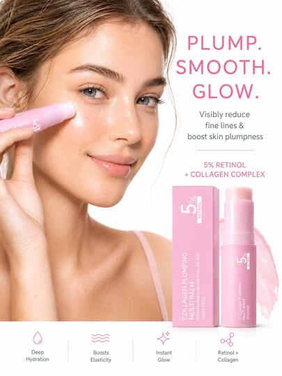 Multi Balm Stick For Hydrating & Plumping Skin, Pink Collagen PDRN Face Balm With Firming Care For Fine Lines, Under Eye, Lips & Neck Daily Skincare