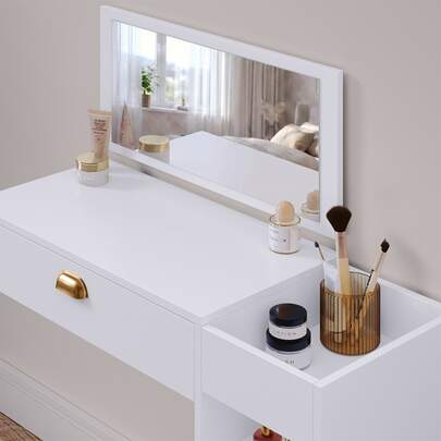 Penteadeira Suspensa Maquiagem Organização BODY BLUSH COM Espelho, Gaveta, Nicho, Puxador Concha