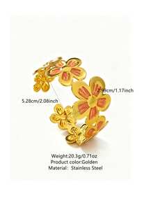 1 Set Elegant Style Enamel Floral Design Stainless Steel Women Jewelry Set Suitable For Date Wear - Yellow Gold - View 14