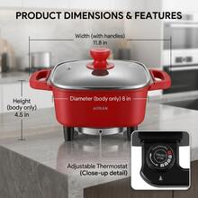 AORAN All-In-One Square Electric Cooker, Ceramic Non-Stick Electric Skillet Hot Pot With Stay-Cool Handles, Glass Lid, Bonus Silicone Cooking Tools For Steaming, Frying, Braising & Hotpot - US A Type Plug(110-127V) - View 4