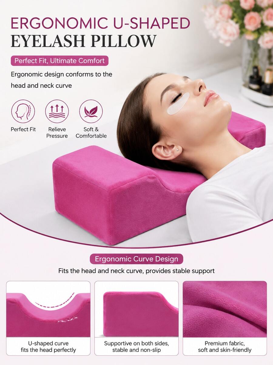 Eyelash Extension Pillow, Velvet Memory Foam Eyelash Pillow, Suitable For Beauty Salon, Comfortable Makeup Pad, Soft Neck Support Beauty Pillow For Eyelash Artist, Eyelash Extension Salon Accessory - Multicolor - View 1