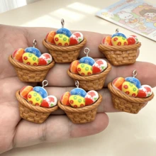 5/10pcs Resin Easter Egg Pendants, Suitable For DIY Jewelry Making, Perfect For Party Accessories, Earrings, Necklaces, Bag Charms - Basket Of Colorful Eggs Pendant - View 10