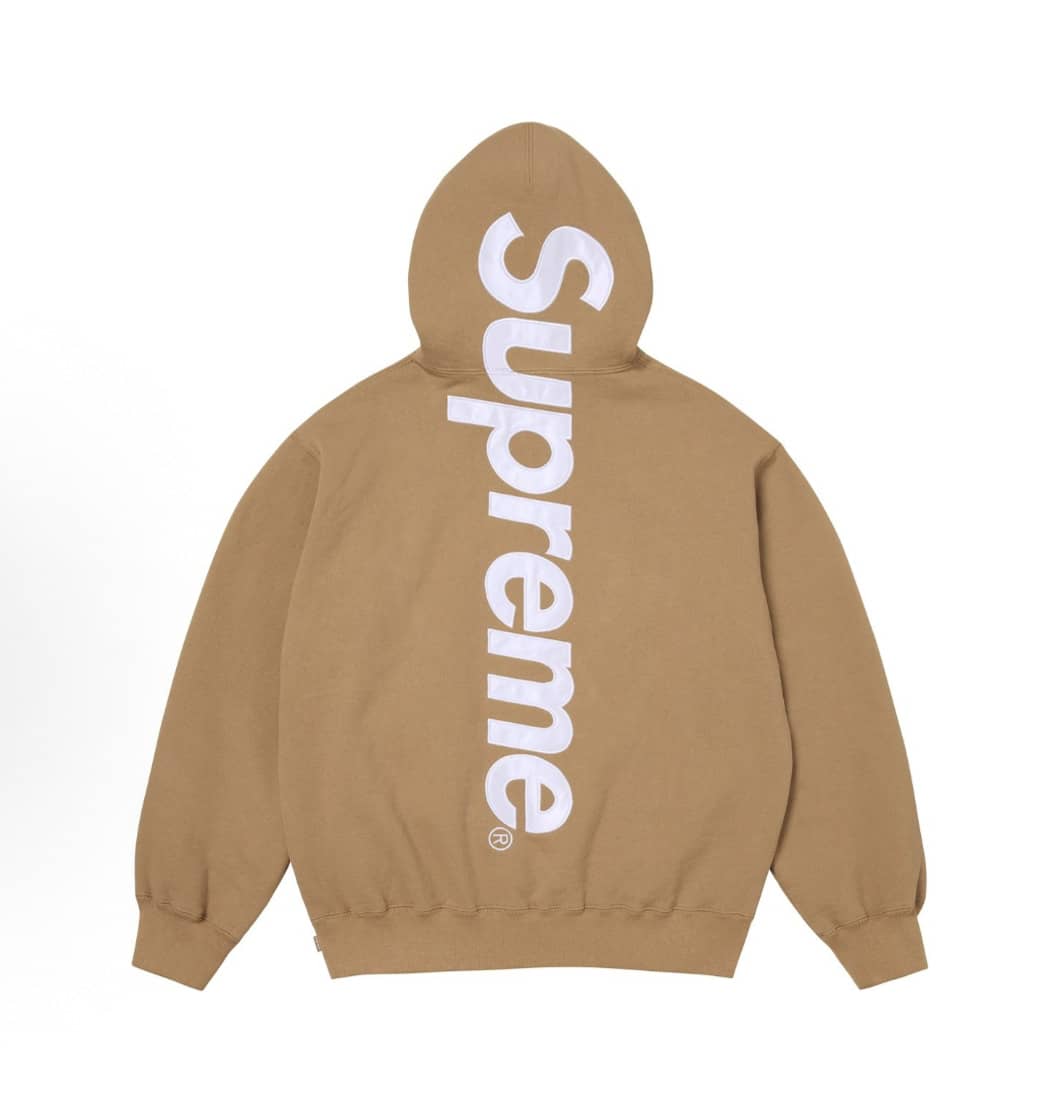Supreme Satin Applique Hoodie FW24 | Premium Heavyweight Crossgrain Fleece Hoodie, Streetwear Layering Set For Men & Women - Khaki Hoodies - 查看 1