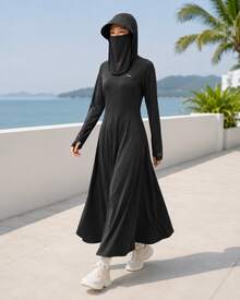 Li-Ning Women's UPF50+ Full Coverage Hooded Ice-Cooling Long Sun Protection Dress ASKV434 - Black - View 1
