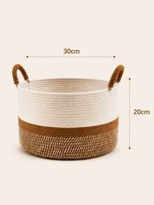 Clothing Storage Basket, Woven Storage Organizer Basket With Handle, Home Storage Bin, Suitable For Kitchen, Bathroom, Bedroom, Living Room, Dorm, Desk, School - Brown - View 5