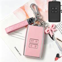 Suitable For Renault Koleos/Kadjar Smart Remote Key, Car Logo Rope Bow Pendant Style, Highly Attractive Full Coverage Electroplated Key Cover, Anti-Slip Comfortable Touch, Daily Travel Anti-Drop Anti-Dust All-Around Protection Key Shell, Bow, Key Cover, Car Accessories, Machine Parts - A - View 1