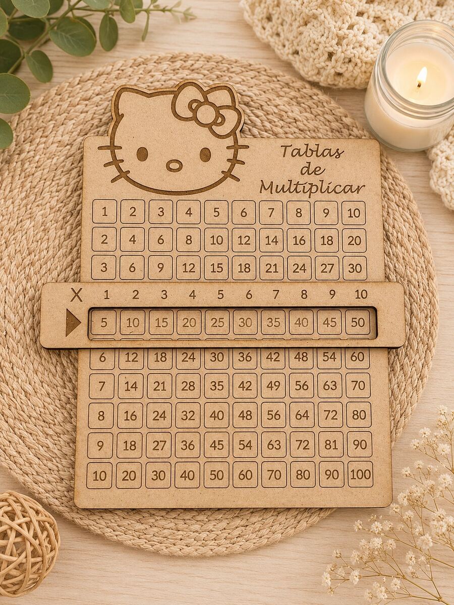 Tablero Educativo de Tablas de Multiplicar en MDF. Aprendizaje Divertido y Decorativo. Perfecto para estimular el aprendizaje visual, este tablero es ideal para niños en edad escolar, padres, maestros y aulas.. - Caqui - Ver 1