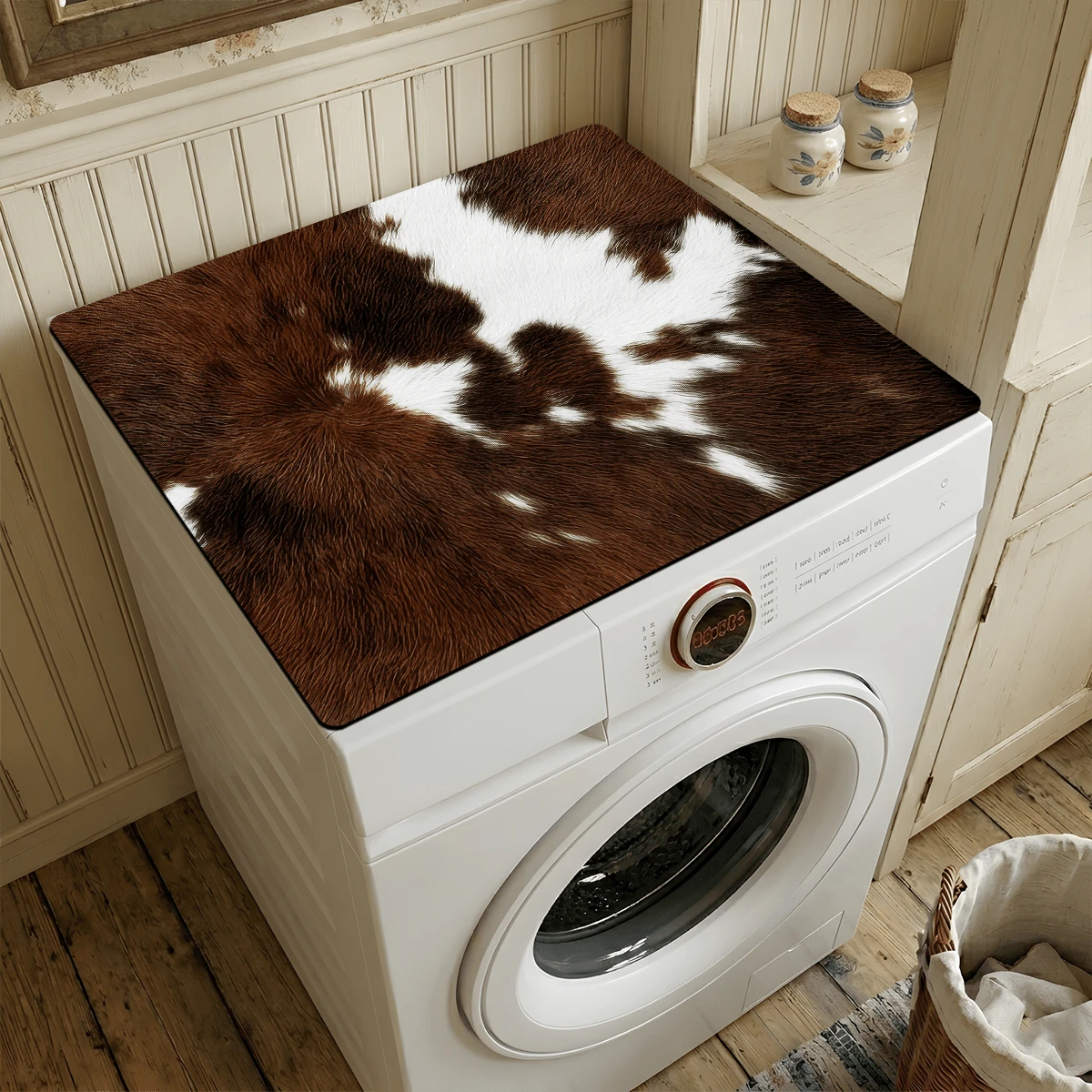 1pc Cow Print Washable Laundry Mat, Non-Slip, Waterproof, Durable, Retro Style Laundry Room Rug, Kitchen Floor Mat, Bathroom Laundry Decor - Multicolor - View 1