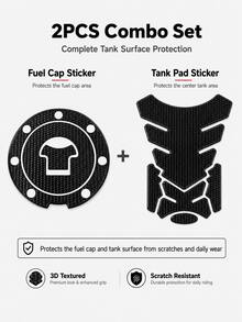 Universal Motorcycle Fuel Tank Sticker Set, Anti-Slip 3D Textured Tank Pad & 7-Hole Fuel Cap Protector, Waterproof Scratch-Resistant Self-Adhesive Tank Protection Sticker, Motorcycle Fuel Tank Surface Protection Decorative Accessory, Suitable For Daily Riding - A - View 3