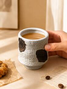 1pc Vintage Textured Ceramic Tea Cup, Japanese Retro Handmade Pottery Stoneware Handleless Coffee Cup, 200-220ml Small Espresso Latte Cappuccino Milk Water Cup, Suitable For Home Cafe Kitchen Office Breakfast Afternoon Tea Gift - Fabric-textured Disposable Cup - View 3