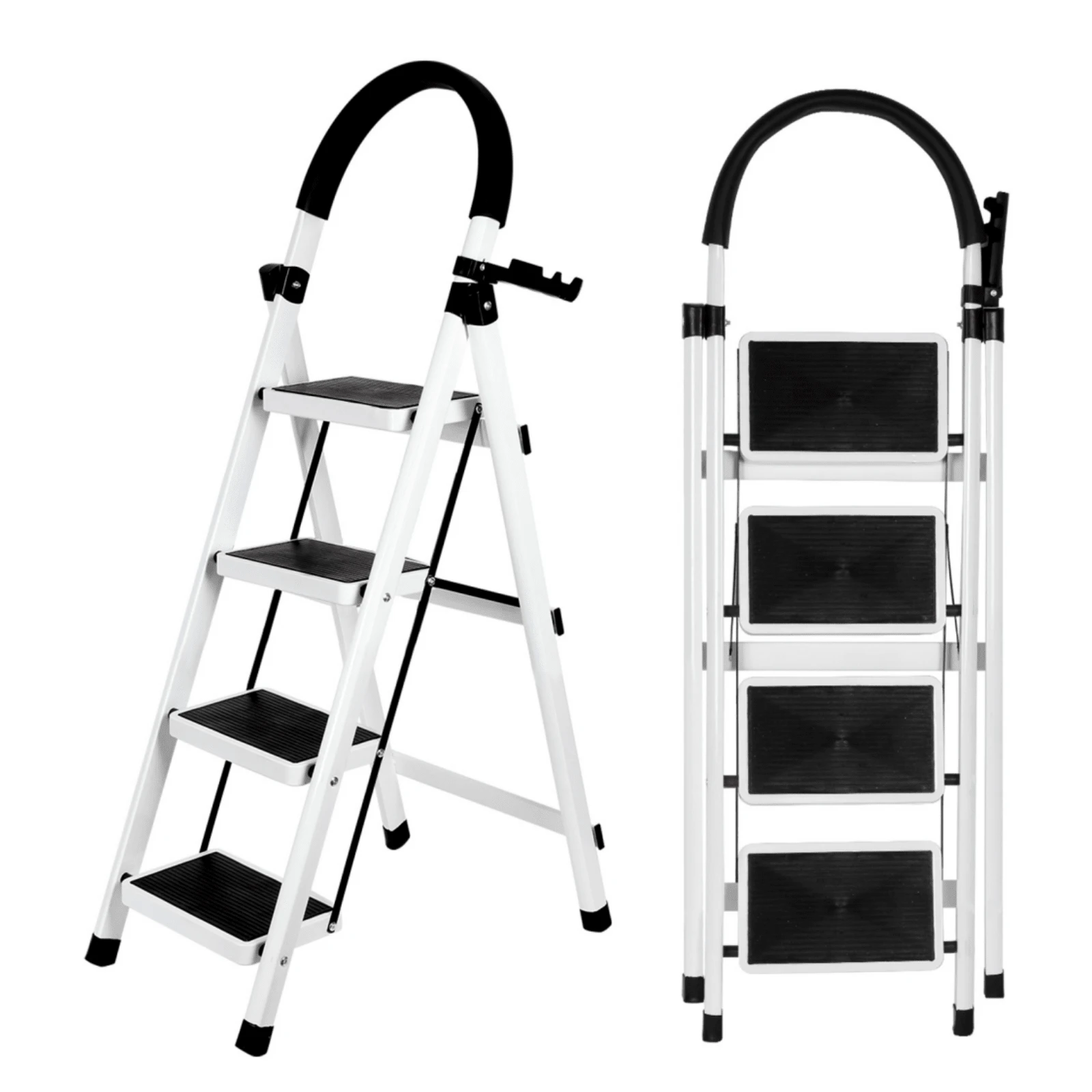 Folding Step Ladder 4 Steps, Heavy Duty Folding Step Ladder, 150kg Load, Small Folding Ladder With Non-Slip Steps, Household Ladder For Kitchen, Home And Garden - 4-step White - View 1