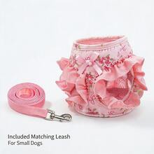 Pet Harness And Leash Set, Cute Floral Pearl Ruffle Bowknot Dog Vest Harness, Double-Layer Soft Breathable For Teddy Small Dogs Outdoor Walking - Pink - View 6