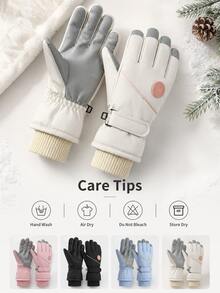 1 par de guantes de esquí de invierno para mujer, guantes cálidos con pantalla táctil, guantes de nieve a prueba de viento y resistentes al agua, forro suave, correa de muñeca ajustable, adecuados para deportes al aire libre, ciclismo, senderismo - Multicolor - Ver 10