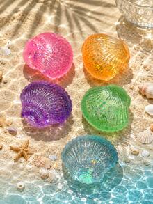 1pc Maltose Glitter Filled Large Shell Squish Toy, Sequined Seashell Shaped Soft Hand Pinch Play Toy For Kids - Shell - View 5
