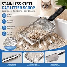 1pc Stainless Steel Cat Litter Scoop, Fine Mesh Handle Design, Sturdy And Durable, Suitable For Cats, Equipped With Two Different Mesh Hole Sizes, Can Clean Clumping And Non-Clumping Cat Litter - View 2