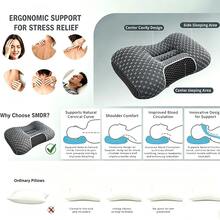 Ergonomic Cervical Contour Pillow, Side/Back/Stomach Sleeping Neck Support Pillow, Breathable Textured Surface Bed Pillow, Deep Sleep Contour Pillow, Multi-Functional Home Bedroom Night Rest Pillow - Grey - View 9