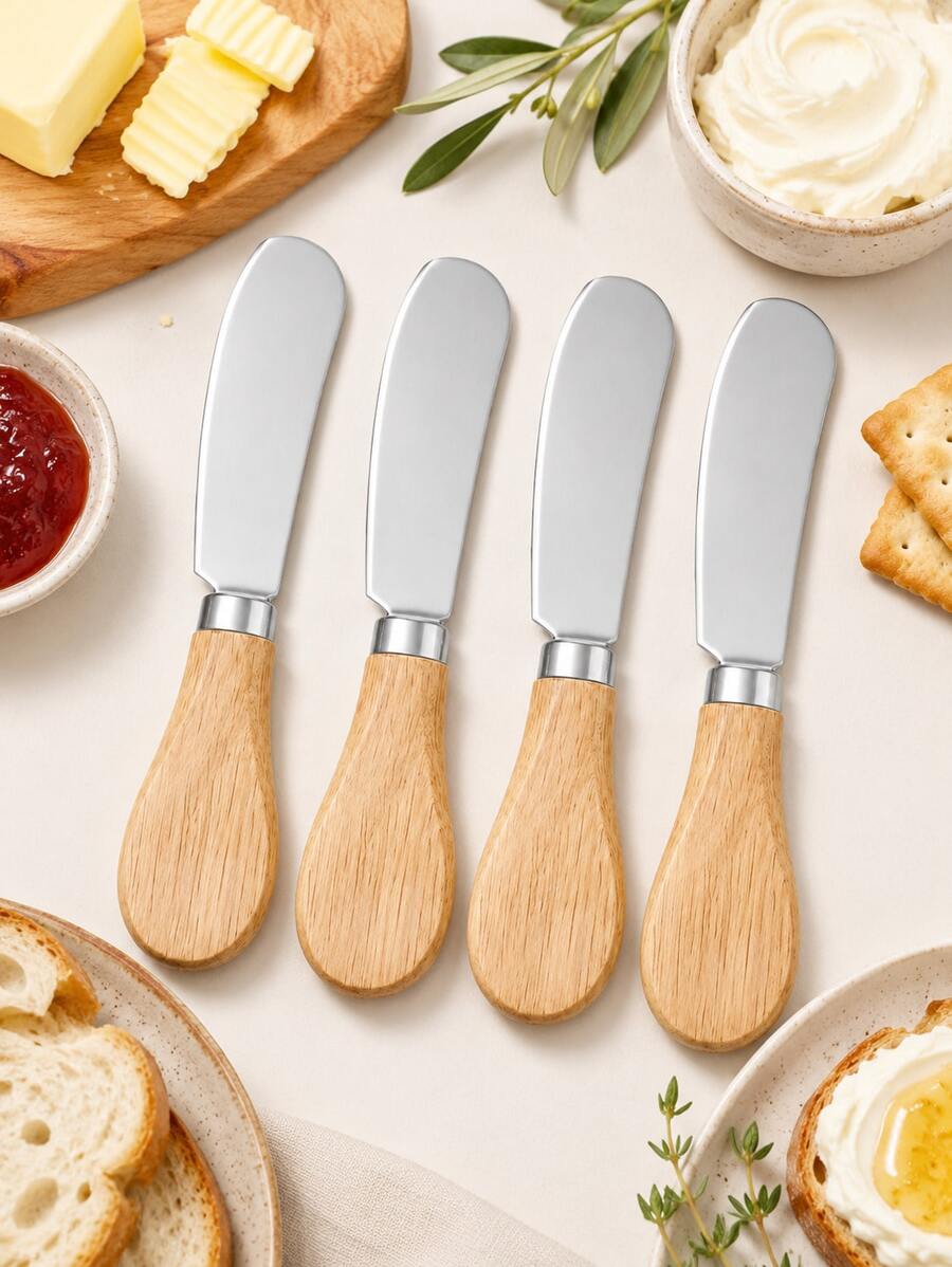 9Pcs Butter Spreader Knife, Stainless Steel Cheese Spreader, Jam Cheese Spreaders Knives With Wooden Handle For Charcuterie, Sandwiches, Dips, And Appetizer Kitchen Use - View 1