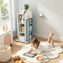 Free Standing Kids Rotating Bookshelf Castle Rack Display Bookcase Toys Storage Book Shelf For Living Room, Bedroom, Bookroom - Blue - View 6