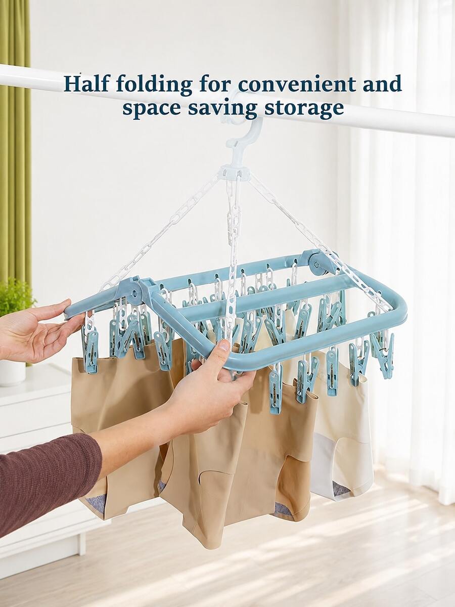Rotating 32-Clip Plastic Clothes Drying Rack, 32-Clip Foldable Wind-Resistant Drying Rack - Space-Saving Foldable Hanger, Ideal For Socks, Underwear And Small Clothing Items, Perfect For Bedroom, Bathroom, Closet