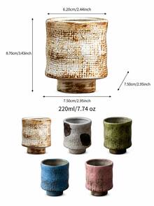 1pc Vintage Textured Ceramic Tea Cup, Japanese Retro Handmade Pottery Stoneware Handleless Coffee Cup, 200-220ml Small Espresso Latte Cappuccino Milk Water Cup, Suitable For Home Cafe Kitchen Office Breakfast Afternoon Tea Gift - Fabric-textured Disposable Cup - View 7