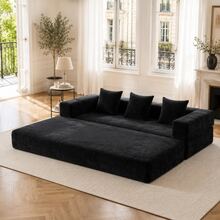 Modular Chenille Block Sofa – Super Soft, Freely Combinable With Side Pockets For Storage And Non-Slip Bottom - Black - View 4