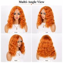 Peruca Feminina Laranja de Comprimento Médio Ondulada, Cabelo Sintético de Fibra Solto e Encaracolado na Altura dos Ombros, Linha de Cabelo Natural, Peruca de Cosplay Resistente ao Calor, Adequada para Festa de Halloween, Bruxa, Cosplay e Festival - Multicolorido - Visão 8