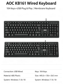 AOC KB161 Wired Keyboard USB For Laptop Desktop Business Office Portable Universal Keyboard - View 8