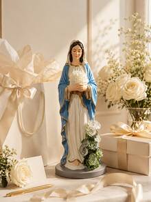 1 pezzo Statuetta della Vergine Maria, piccola figurina, scultura decorativa religiosa cattolica con dettagli di rose, decorazione cristiana, adatta per scaffale, scrivania, soggiorno, camera da letto - Stili multipli - Visualizzare 6