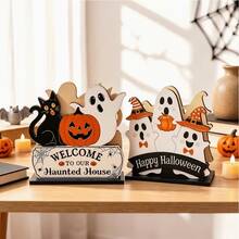 2D Flat - Halloween Wooden Napkin Holder Decoration, Featuring Ghost And Pumpkin Halloween Theme Design, Suitable For Home Dining Table, Bar Counter, Kitchen Countertop Napkin Storage - Multicolor - View 3