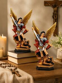 Archangel Michael Resin Statue, Holding Sword With Golden Wings, Conquering Evil, Catholic Christian Decor, Suitable For Prayer Altar, Bookshelf, Living Room, Office And Church - New - View 2