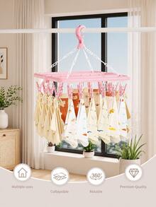 Rotating 32-Clip Plastic Clothes Drying Rack, 32-Clip Foldable Wind-Resistant Drying Rack - Space-Saving Foldable Hanger, Ideal For Socks, Underwear And Small Clothing Items, Perfect For Bedroom, Bathroom, Closet - Multicolor - View 2