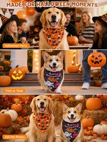 2er Set Halloween Hundebandana, Kürbis Geist Fledermaus Muster zum Binden Dreiecksschals für mittelgroße und große Hunde, Halloween Haustier Kostüm Party & Foto Accessoires - Verschiedenfarbig - Übersicht 4