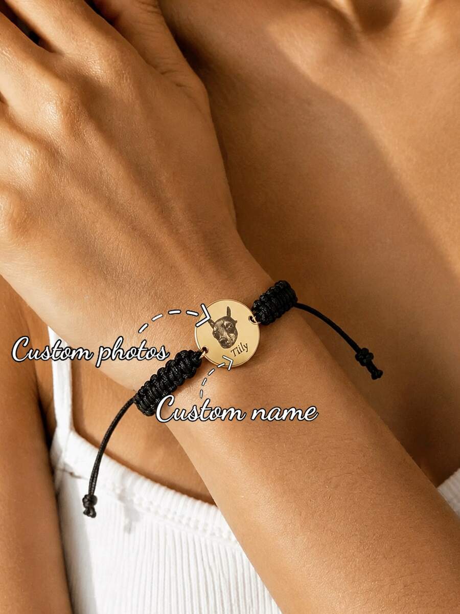 Customized New Projection Bracelet, Stainless Steel Round Photo Bracelet, Colorful Woven Projection Bracelet, Adjustable, Christmas Gift