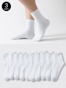 5/10 Pairs Unisex Solid White Comfortable Mid-Calf Socks, Suitable For Daily Wear, Outdoor Leisure, Sports Matching Loafers, Sneakers, All Season - White - View 14