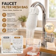 10 Pcs Faucet Filter Cotton Straps Disposable Faucet Filter Mesh Bag Thickened Filter Cotton Tap Water Sediment Rust Removal Filter Sock Anti-Splash Water Purifier Bag Universal For Kitchen Sink Well Spring Tap Water Fits Most Faucets - Faucet Filter Cotton [10-pack] With 2 Free Straps - View 2