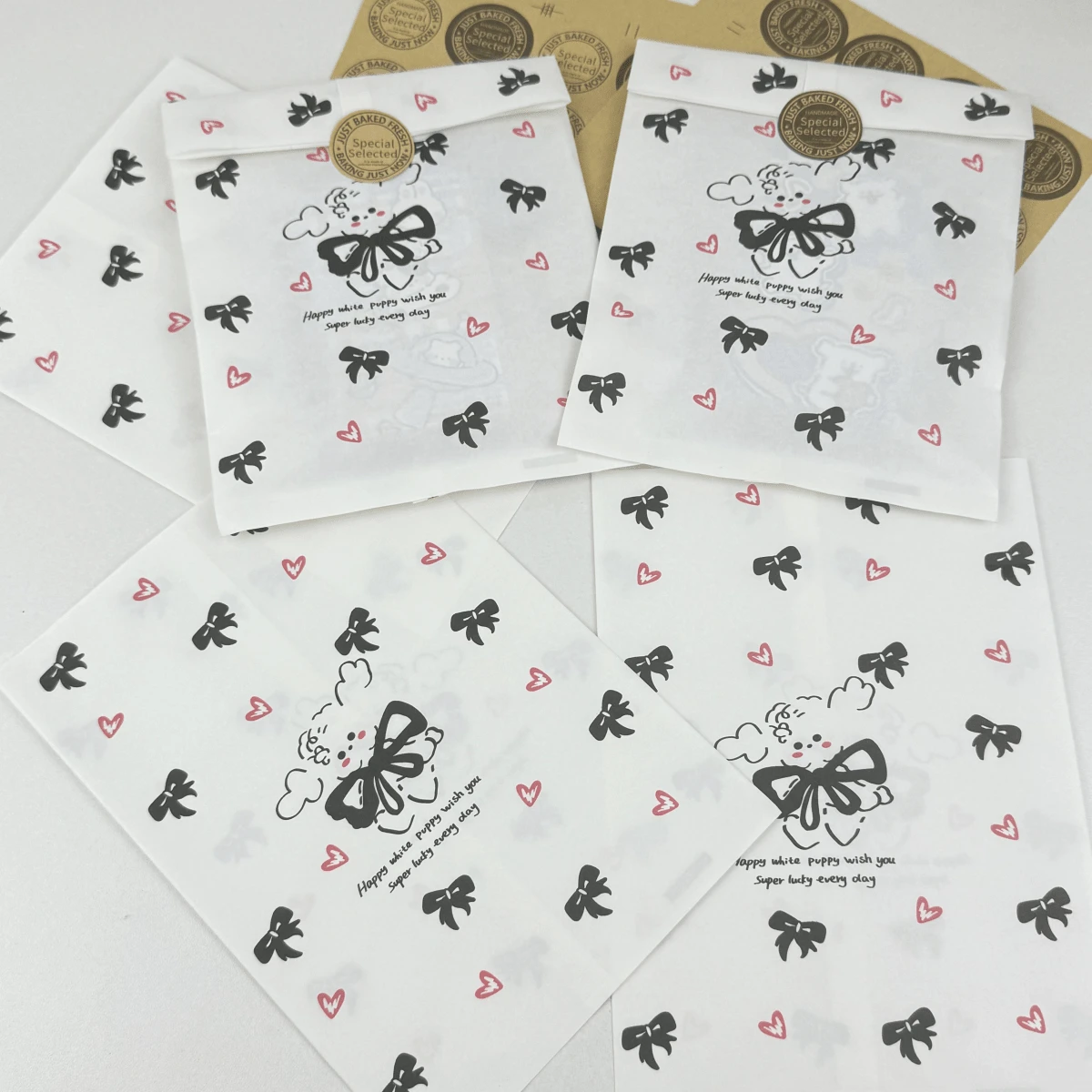 100pcs 4.7x6.7 Inch Holiday Gift Packaging Bags, High-End Gift Wrapping Paper Bags, Gift Wrapping Paper Bags, Decorative Jewelry Gift Bags, Cartoon Puppy Pattern Wrapping Paper, Thickened Gift Packaging Bags, Creative DIY Decorative Gift Paper Bags, Suitable For Holidays, Weddings, Birthdays, Parties, Gift Packaging Bags And Gift Wrapping Bags - Packaging Bags - View 1
