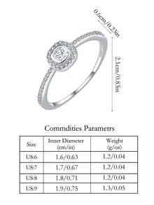 1 pieza Anillo de plata de ley S925 para mujer, anillo de propuesta y compromiso clásico personalizado, anillo de moda con baño de oro blanco, anillo de dedo índice geométrico con microincrustaciones único y de nicho - Blanco - Ver 8