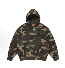 Supreme Satin Applique Hoodie FW24 | Premium Heavyweight Crossgrain Fleece Hoodie, Streetwear Layering Set For Men & Women - Camouflage Green Hoodie - 查看 2