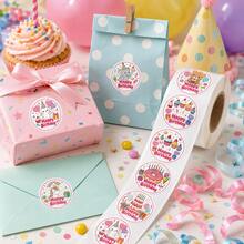 500pcs Pink Birthday Cake Doodle Roll Stickers, 1 Inch Round, 12 Cartoon Patterns Cycle, Office Stationery Stickers, English Happy Birthday, Envelopes, Magazines, Phone Cases, Water Bottles, Computers, Scrapbooks, DIY Journals, Cards, Gift Wrapping - Multicolor - View 4