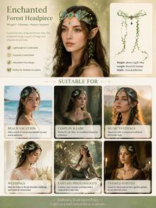 Women's Forest Fairy Headpiece Green Leaf Vine Elf Headband Fairy Wings Emerald Rhinestone Halloween Cosplay Renaissance Wedding Festival Party - Multicolor - View 4