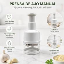 Picadora multifuncional de ajo y verduras: cuenta con un diseño manual de pulsador; es versátil y fácil de desmontar para su limpieza. - Blanco - Ver 3