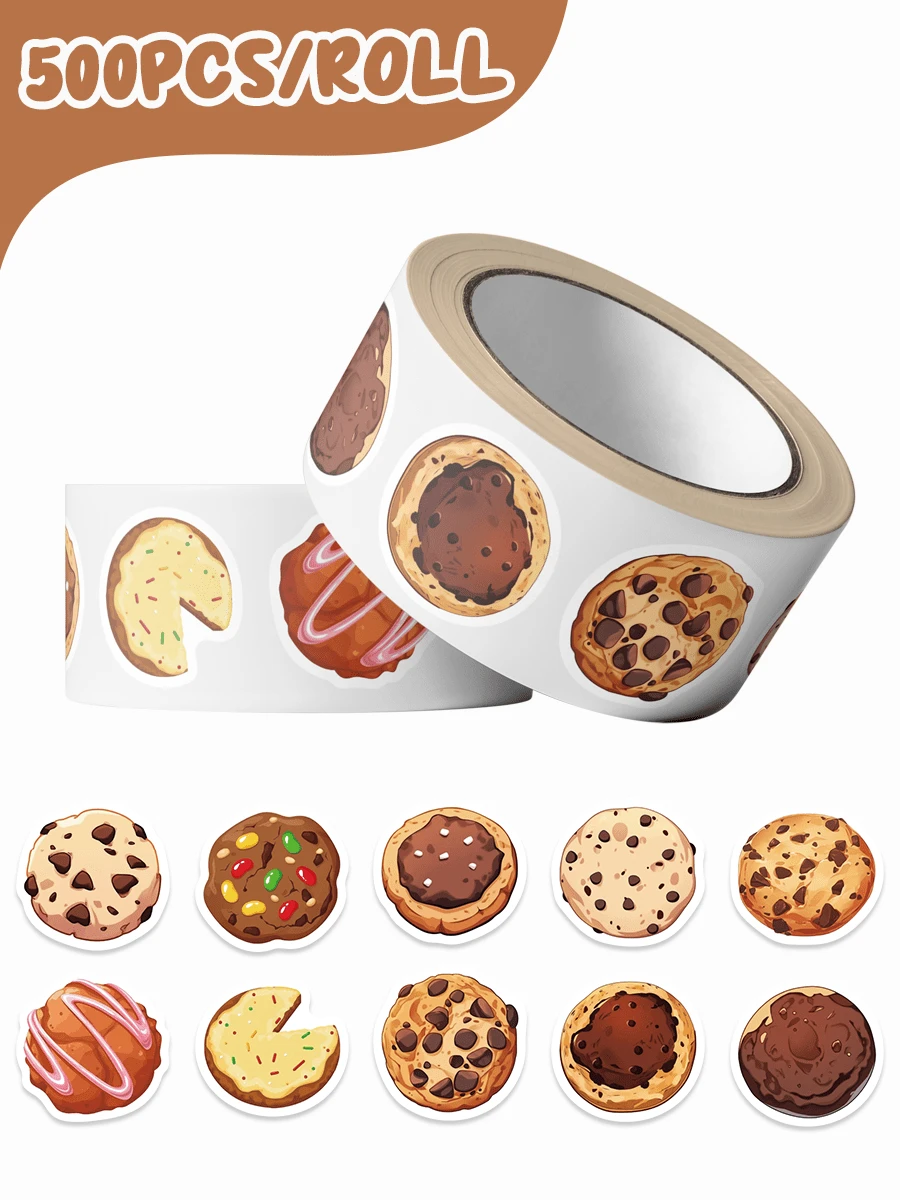500pcs Cookie Roll Stickers, Waterproof Vinyl Stickers, Suitable For Water Bottles, Cars, Laptops, Skateboards, Phones, Luggage, Helmets, Scrapbooks, Bicycles, Refrigerators, Computers - 1 Set - View 1