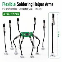 4/8/12pcs Flexible Soldering Helping Hands With Alligator Clips, Magnetic Base PCB Holder Tool, Suitable For Electronic Repair, DIY Crafts And Small Parts Assembly - Black - View 11