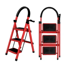 Folding Step Ladder 3 Steps, Heavy Duty Folding Step Ladder, 150kg Load, Small Folding Ladder With Non-Slip Steps, Household Ladder For Kitchen, Home And Garden - 3-step Red - View 1