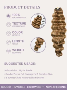Y WIGS #27/30/613 18 Inch 55g Loose Deep Wave Crochet Human Hair Miracle Knots Lightweight 100% Virgin Human Hair Extensions Suitable For Holidays - Multicolor - View 4