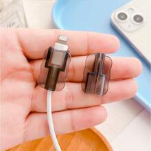 Set Pelindung Kabel Data Minimalis Bergelombang Hitam Semi-Transparan 4 Buah, Tahan Debu dan Noda untuk Menahan Keausan Sehari-hari, Portabel untuk Bepergian, Kompatibel dengan Pengisi Daya Cepat Apple 18W/20W, Aksesori Meja Minimalis Eropa dan Amerika, Hadiah Kecil Gaya Minimalis Niche Ins - Set empat potong, hitam - View 4