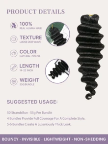 Y WIGS Loose Deep Wave Feather Crochet Human Hair Miracle Knots Natural Color 14-22 Inch 55g 100% Remy Human Hair Extensions, Suitable For Vacation And Sports - Natural Black - View 4