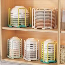1pc Expandable Vertical Dish Rack - Adjustable Kitchen Cabinet Storage Shelf, Space-Saving Stackable Dish Organizer - Fits 4.5 To 7.5 Inch Plates - ABS Plastic Material, Kitchen Sink Dish Drainer, Multi-Functional Dish Storage Rack, Back To School, Party And Holiday Essential, Summer Must-Have, Christmas Decoration - Multicolor - View 2