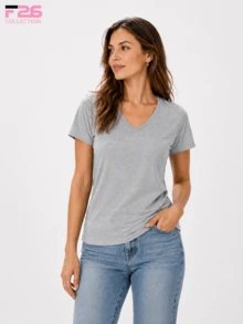 F26 Women's Basic Micro V-Neck T-Shirt - Grey - View 3